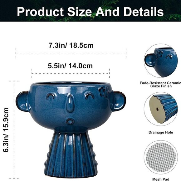 NEW 7 Inch Cute Face Planter for Indoor Outdoor Plants Ceramic Succulent Pot - Picture 4 of 10